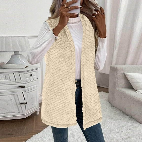 ClodeEU Women Double Faced Hooded Long Vest,Fall Jackets Cardigan Vest Outerwear Beige,Womens Plus L