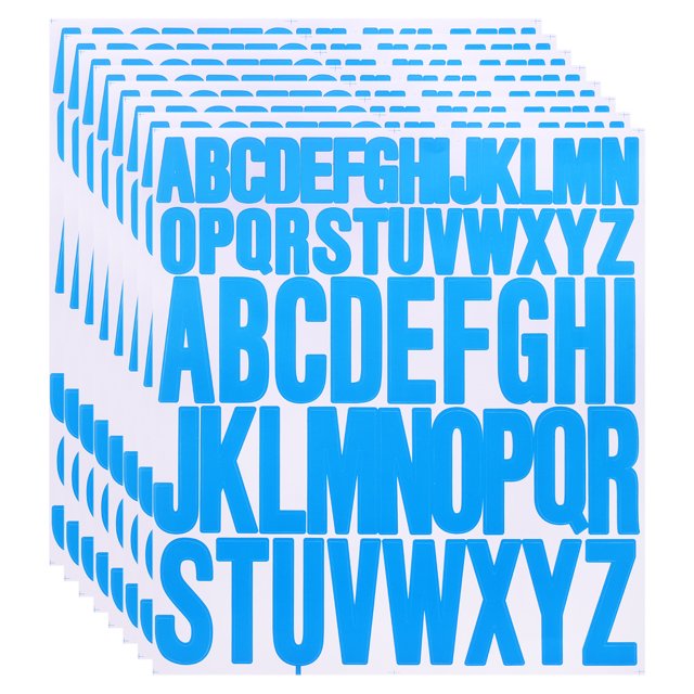 8 Sheet Vinyl Letter Sticker, 1 Inch, 2 Inch 416Pcs Stick Letters, Blue