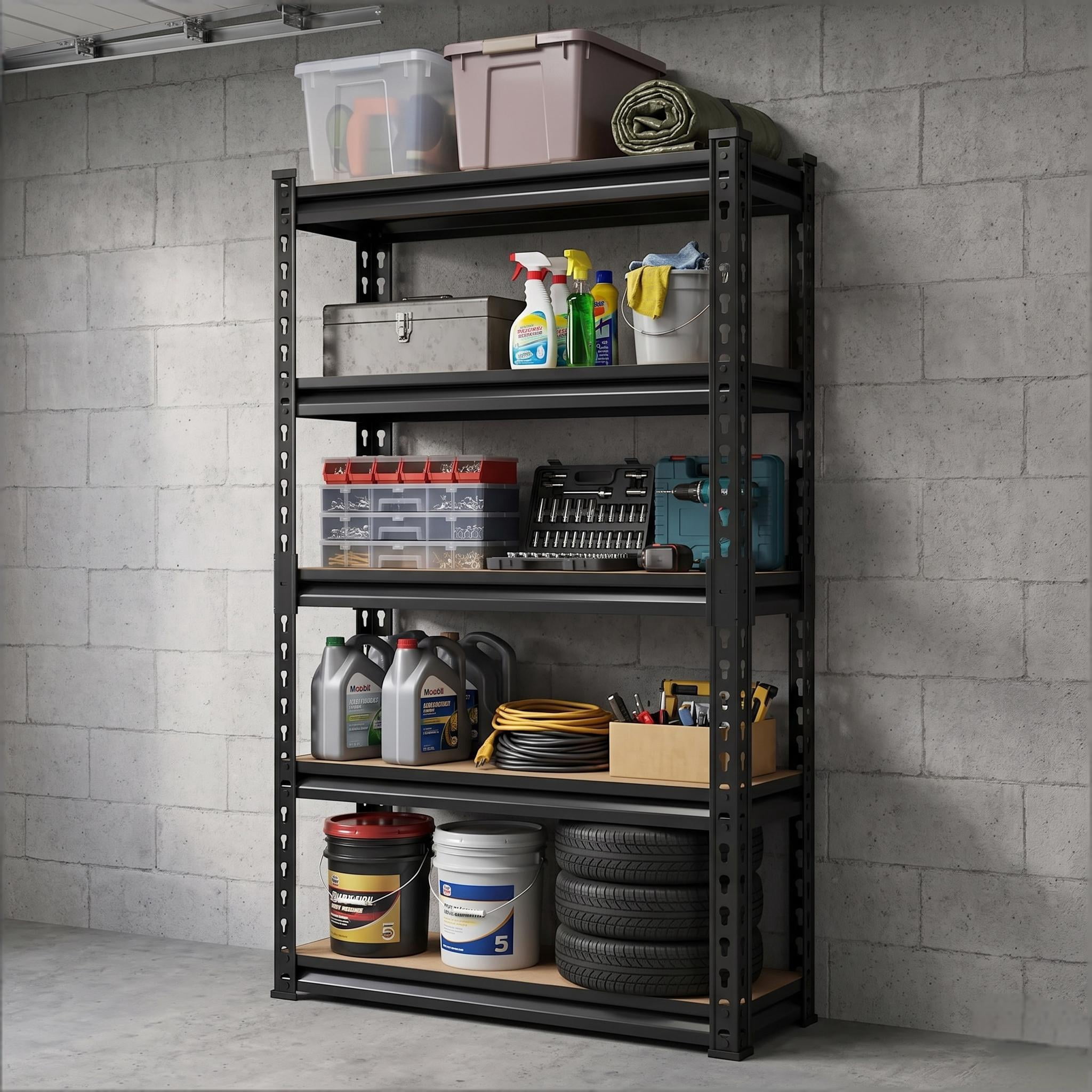 Howcool 5-Tier 60 Inch Height Adjustable Metal Shelving Unit, Heavy Duty Garage Storage Rack for Warehouse Basement