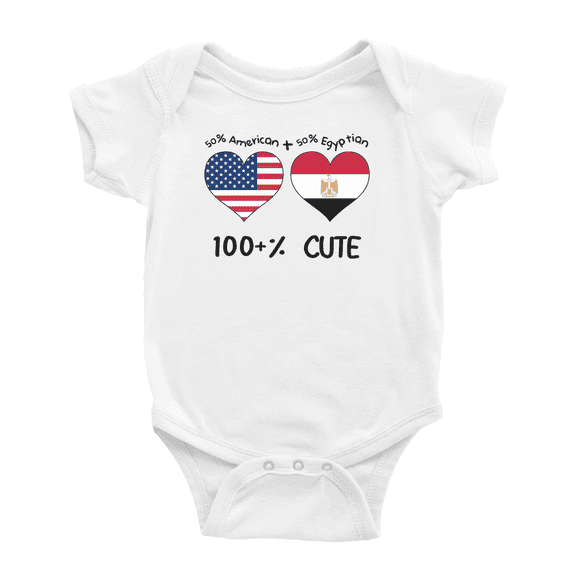 50% Egyptian + 50% American = 100+% Cute Baby Bodysuits (White, 0-3 Months)