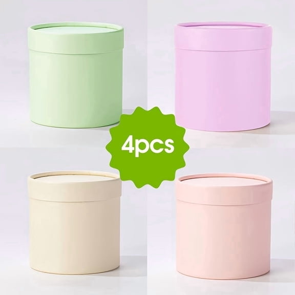 4 Pack Round Flower Box Set, 4.72 x 4.72 Inch Round Gift Boxes with Lids, Macaron Color Cajas Redondas Para Flores for Bouquets, Gifts, and Storage