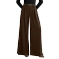 thumbnail image 2 of Womens Spring Wide Leg Trousers Loose Pleated Long Flowy Palazzo Work Pants with Pockets Brown S, 2 of 8