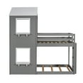 thumbnail image 3 of Bellemave House Bunk Bed, Wood Twin Over Twin Bunk Bed with Roof, Floor Bunk Bed with Ladder for Teen, No Box Spring Needed (White+Grey), 3 of 9