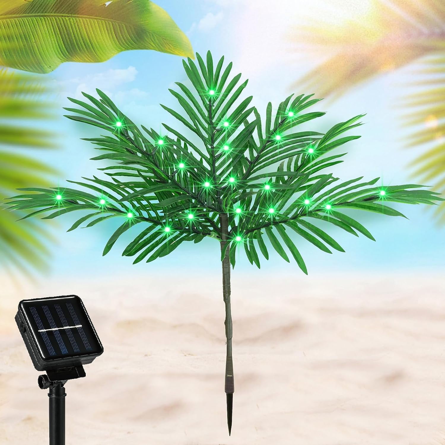 Solar Palm Tree Lights, Mini Artificial Palm Tree Garden Stake Lights