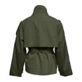 thumbnail image 5 of YMNXA Women'S Trench Coat Long Sleeve Stand Collar Solid Color Button Comfortable Cropped Jacket With Belt For Daily Wear Green L, 5 of 6