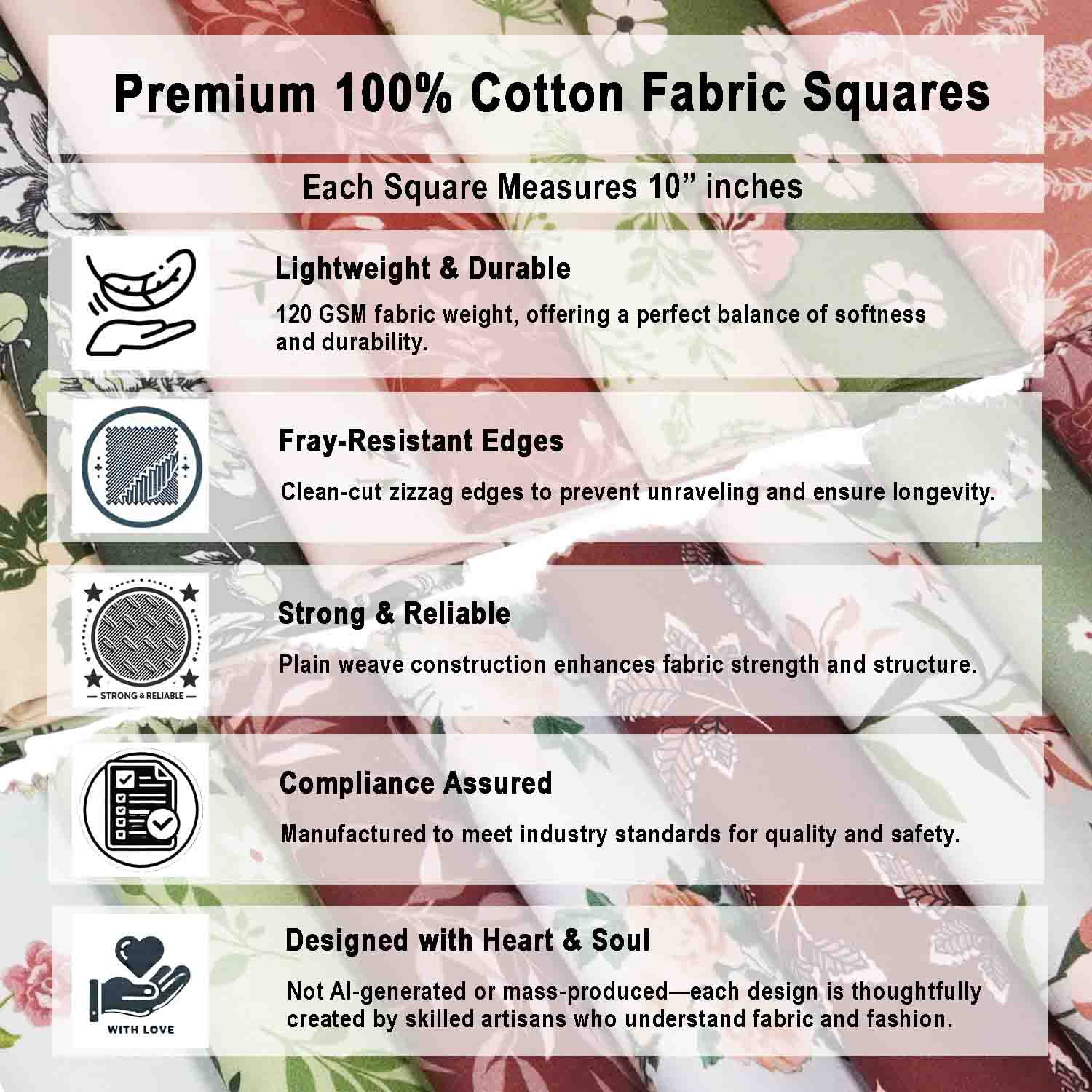 40 Pcs Cotton Bundles Charm Packs for Quilting, Precuts Quilt Squares 10 x 10 inches, Fabric Scraps for Crafts, Fat Quarter Layer Cakes, DIY Fabric Bundle Squares - Floral Whimsy