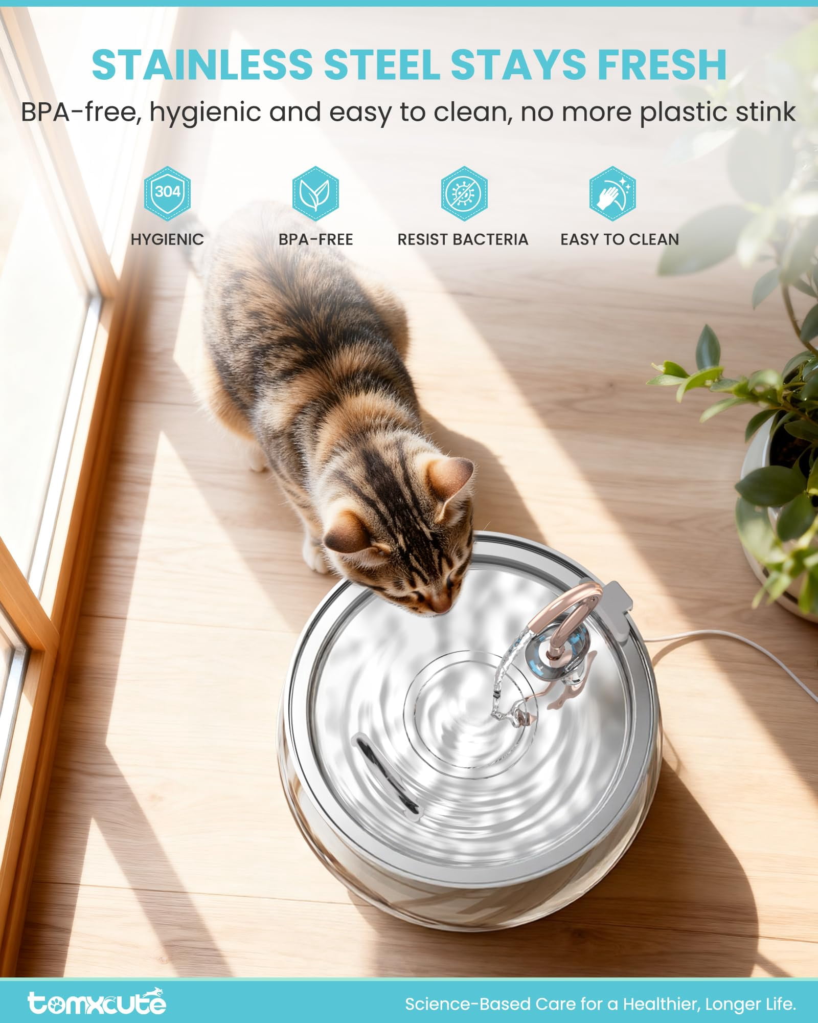 FURCLAN 4L/135oz Swan Neck Cat Water Fountain Stainless Steel with 3 Filters, 304 Stainless Steel Dog Water Fountain, Ultra-Silent Pet Water Dispenser, Drinking Fountain for Cats & Dogs