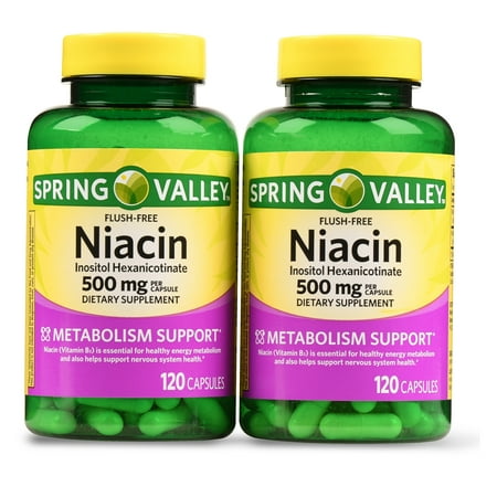 Leaf 1000 Mg 500 Tabs - Spring Valley Niacin Capsules, 500 mg, 120 Ct, 2 Pack