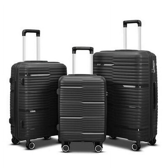TRAVLR Elite  3-Piece (20"24"28") Expandable Lightweight Luggage Set with TSA Lock, Aluminum Trolley & Mute Wheels -Black.