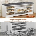 thumbnail image 5 of Farmhouse Storage Bench with Cushion, 57in Shoe Cabinet with Metal Barn Door and Half Hidden Storage Space for Entryway, Bedroom, Living Room, Old White, 5 of 7