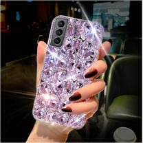 Samsung Galaxy S22 Case Diamond Case for Women 3D Glitter Sparkle Bling Case Luxury Shiny Crystal Diamond Bumper Clear Gems Cute Protective Girly Case Girls Cover(Purple)
