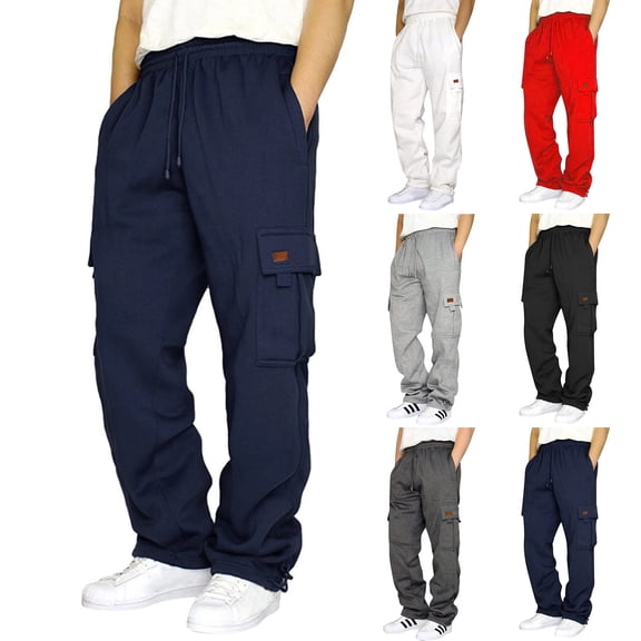 Cargo Sweatpants for Men Baggy Plus Size Drawstring Open Bottom Sweatpants Big and Tall Gym Workout Pants with Pocket Navy X3XL
