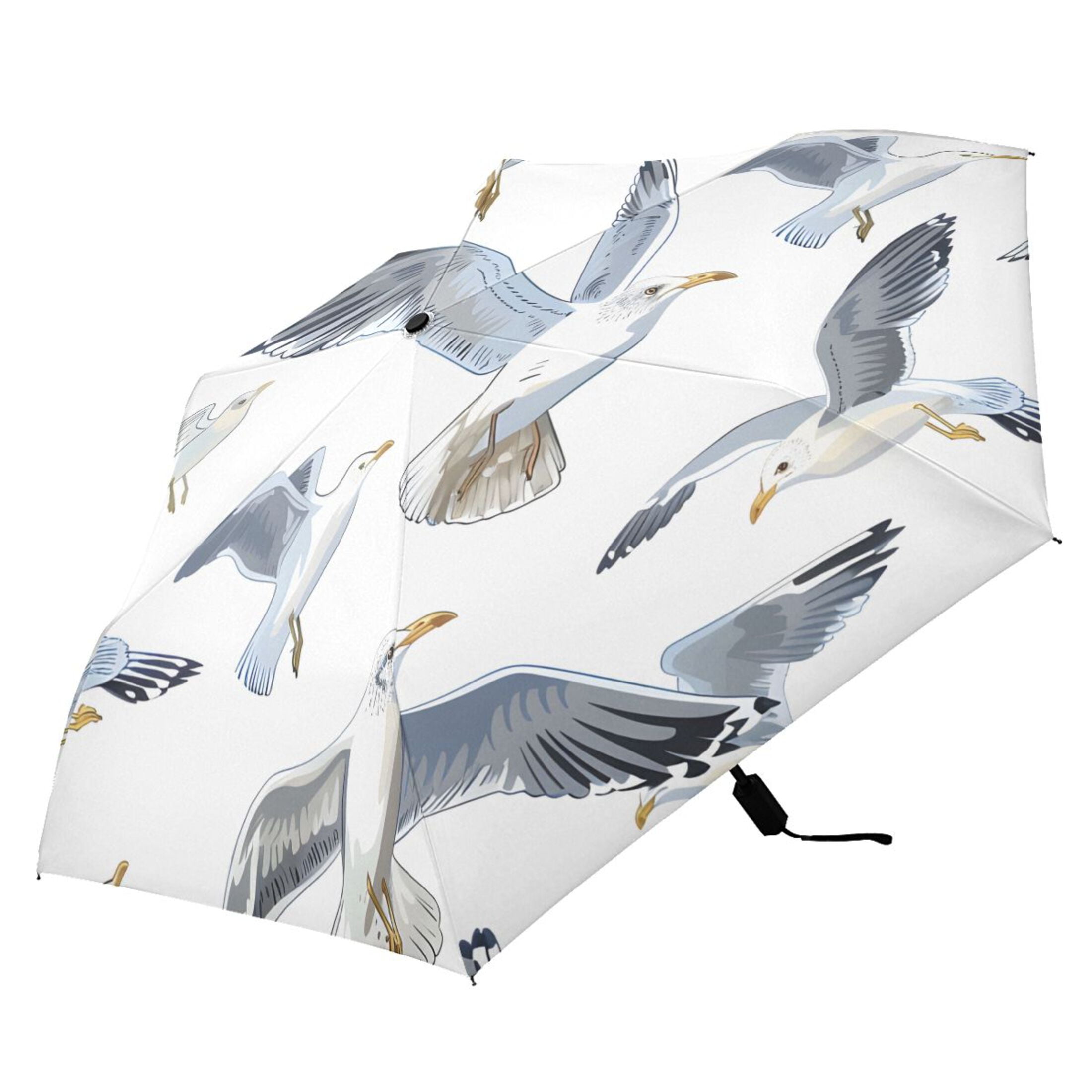 Compact Sun Umbrella Windproof Travel Umbrellas for Rain Strong Portable UV Protection Seagulls Flying