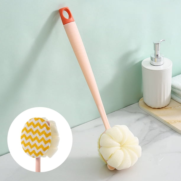 Cepillo de ducha de mango largo | Cepillo de espalda de doble cara para hombres y mujeres | Cerdas suaves de nailon para una exfoliación suave | Cepillo corporal verde y rosa | Cepillo de baño de 35