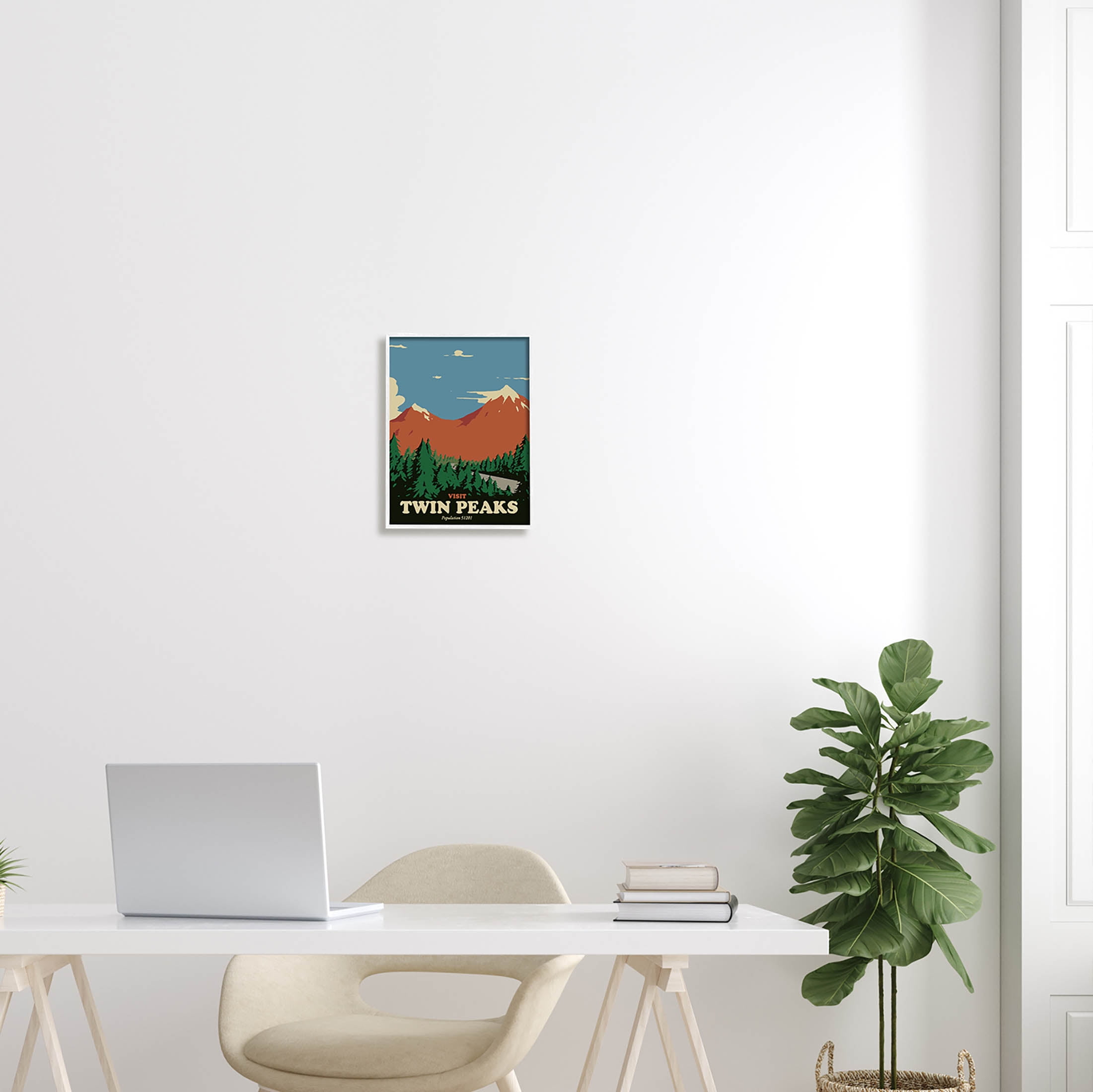 Stupell Industries Visit Twin Peaks Mountain Landscape Graphic Art White Framed Art Print Wall Art, Design by Matheus Lopes Castro