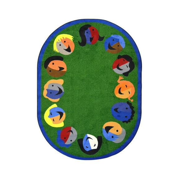 Joyful Faces 5'4" x 7'8" Oval Area Rug In Color Green