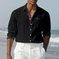 thumbnail image 6 of ZVNAΖH Men's Button Down Long Sleeve Shirt Linen Beach Shirt Hawaiian Vacation Shirt Casual Solid Spread Collar Summer Shirts with Pocket, 6 of 9