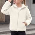 thumbnail image 2 of 9-10 Years Child Girls And Toddlers Polar Fleece Full Zip Hooded Lightweight Jacket for Fall and Winter School Beige Sweatshirt, 2 of 6