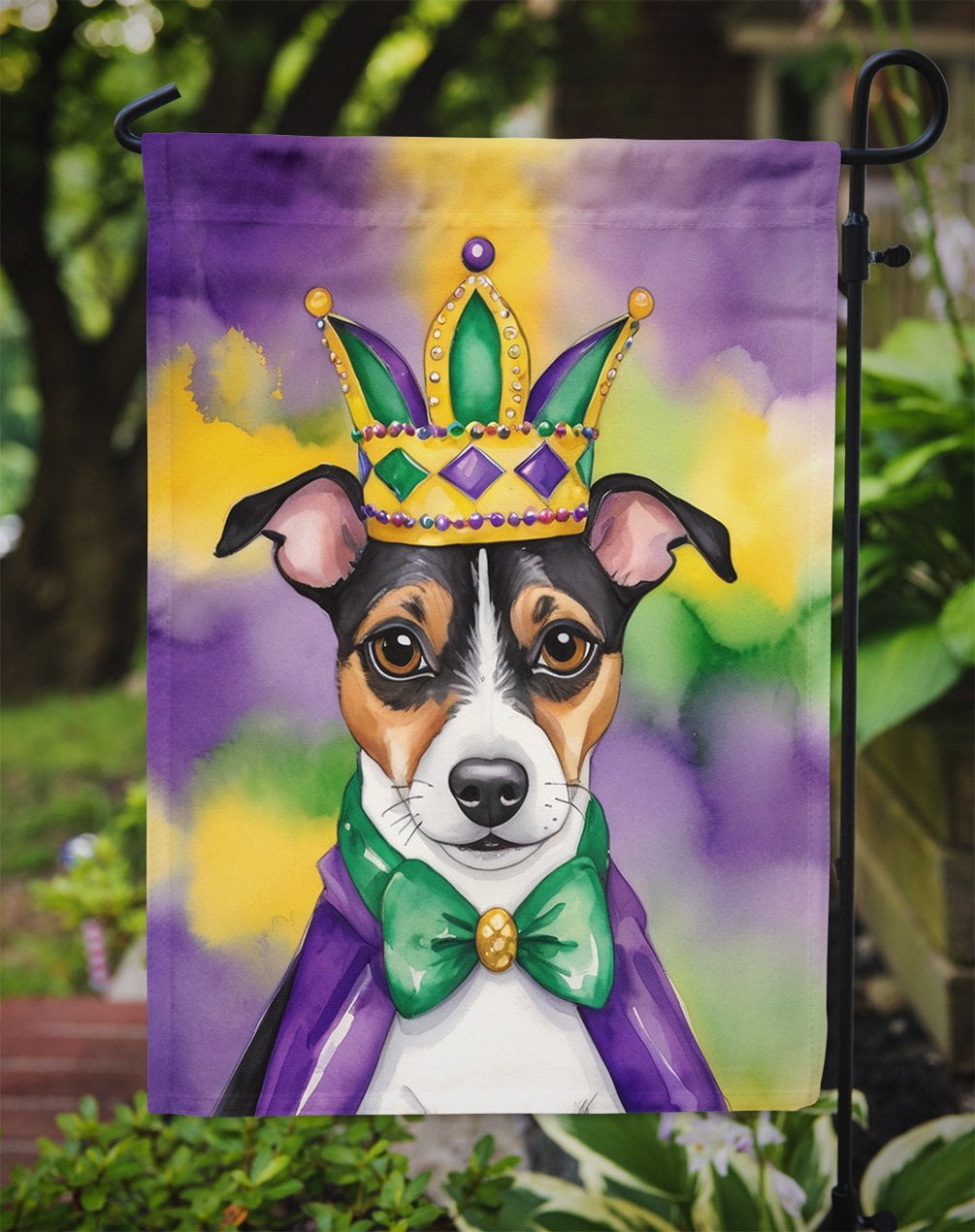 Jack Russell Terrier King of Mardi Gras Garden Flag 11.25 in x 15.5 in
