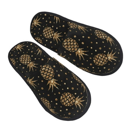 

Ocsxa Mens Womens Cozy Memory Foam Scuff Slippers Slip On Warm House Shoes Indoor/Outdoor-Gold Glitter Pineapples