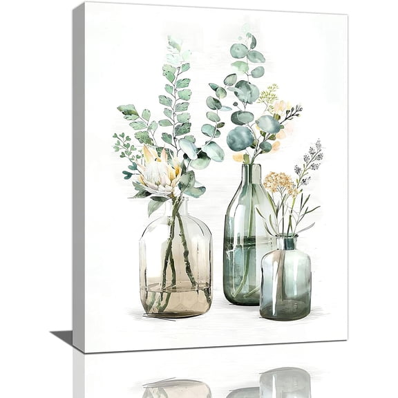 CCOCC 12x16 Rustic Botanical Bathroom Wall Art, Green Plant Canvas Print, Framed Country Natural Decor for Bedroom, Kitchen, Office, Modern Farmhouse Home Painting