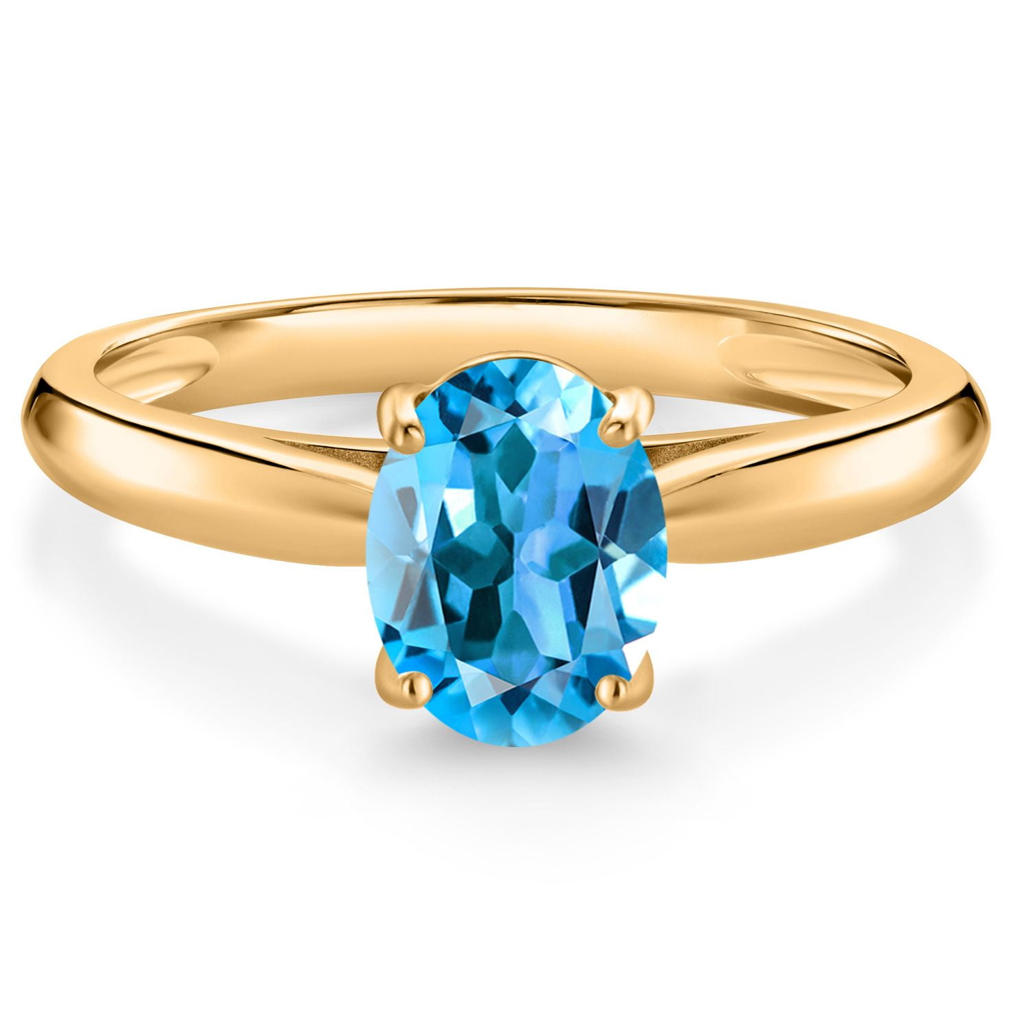 Gem Stone King 10K Yellow Gold Swiss Blue Topaz Solitaire Engagement Ring for Women (1.50 Cttw, Oval 8X6MM, Gemstone November Birthstone, Available in Size 5, 6, 7, 8, 9)
