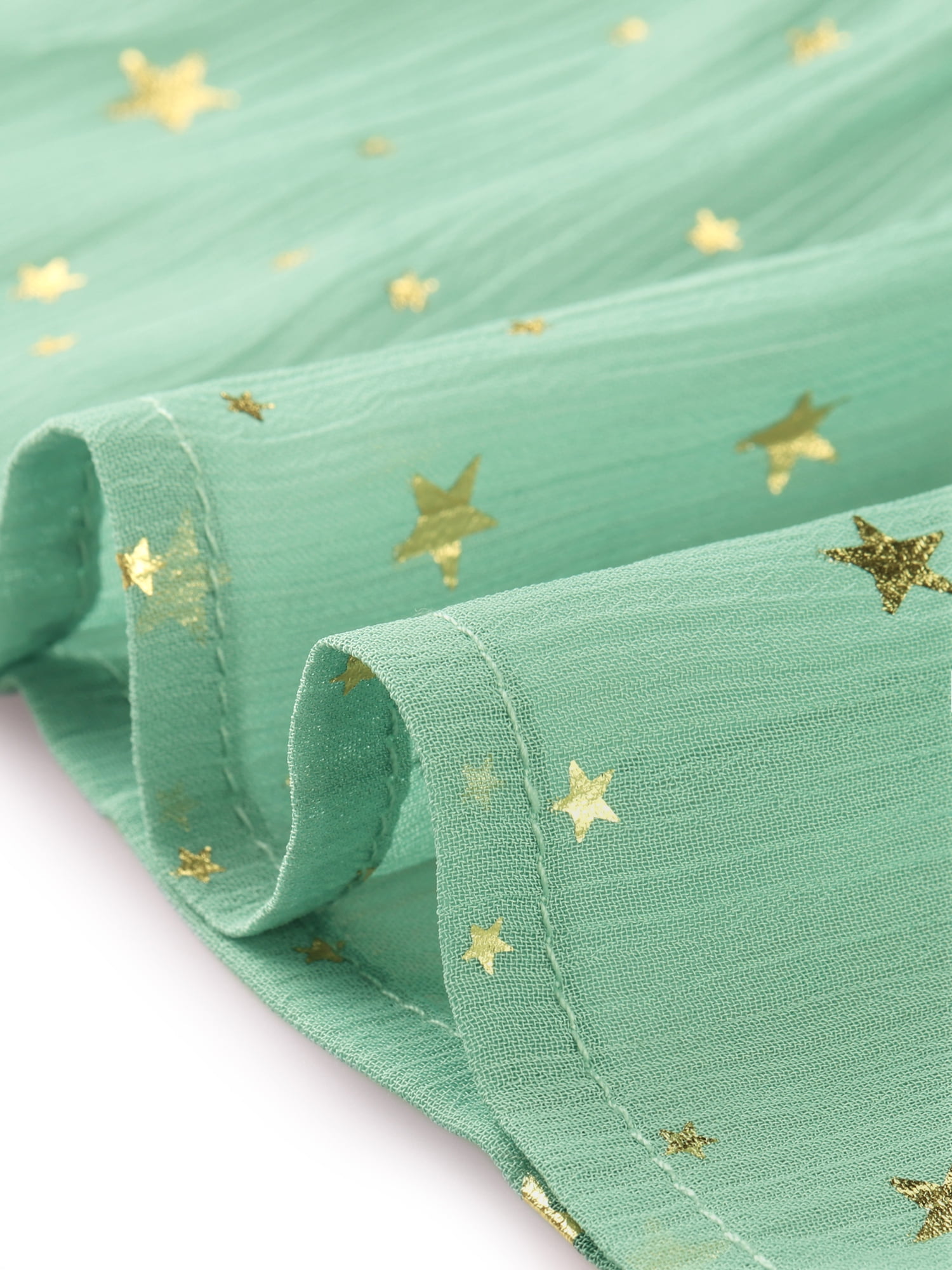 DARING DIVA Smocked Waist Gilding Metallic Stars Chiffon Dress M Green