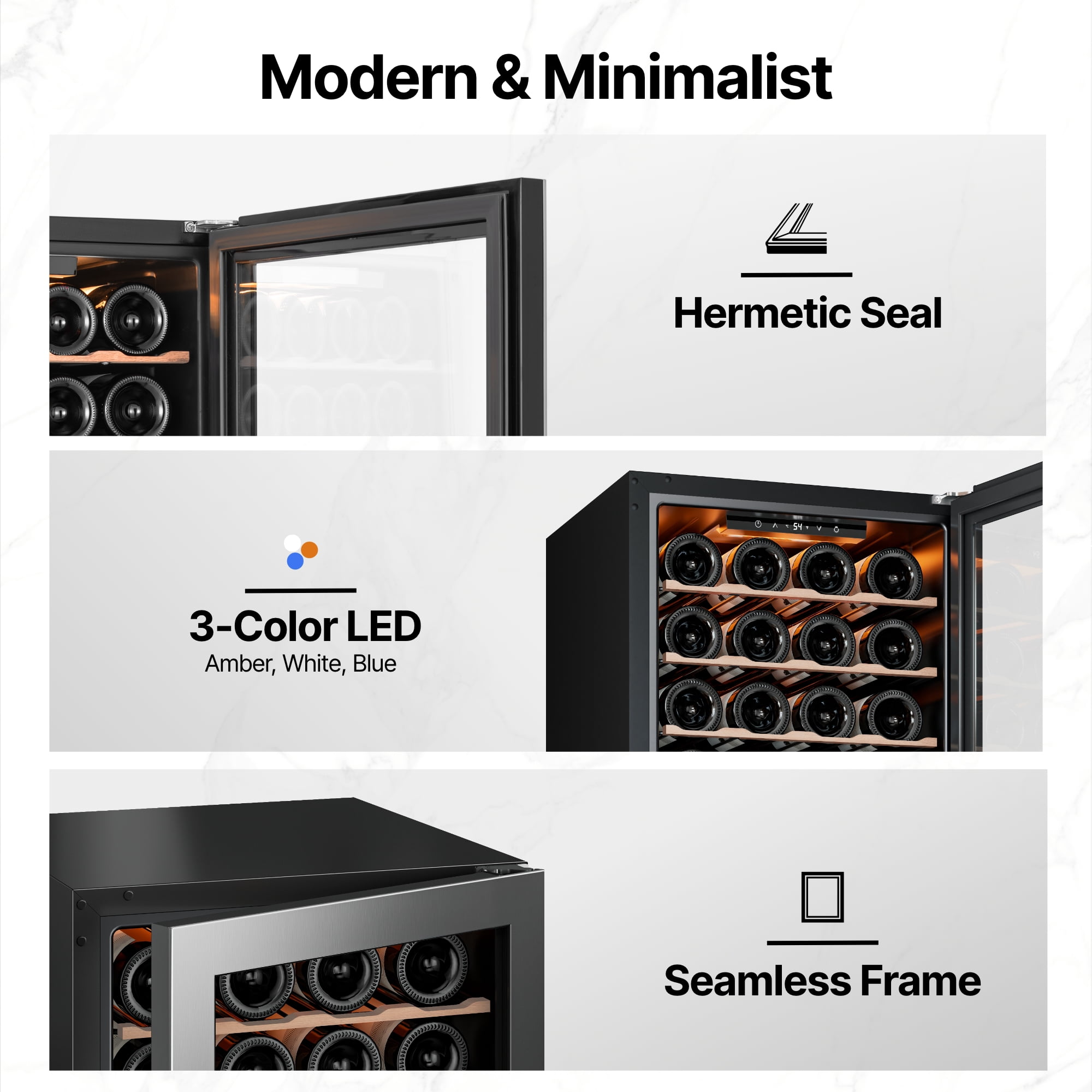 Ca'Lefort Wine Cooler Refrigerator, 2.2 cu.ft. Mini Wine Fridge Freestanding Wine Chiller with Double-Layer Glass Door for Home/Office