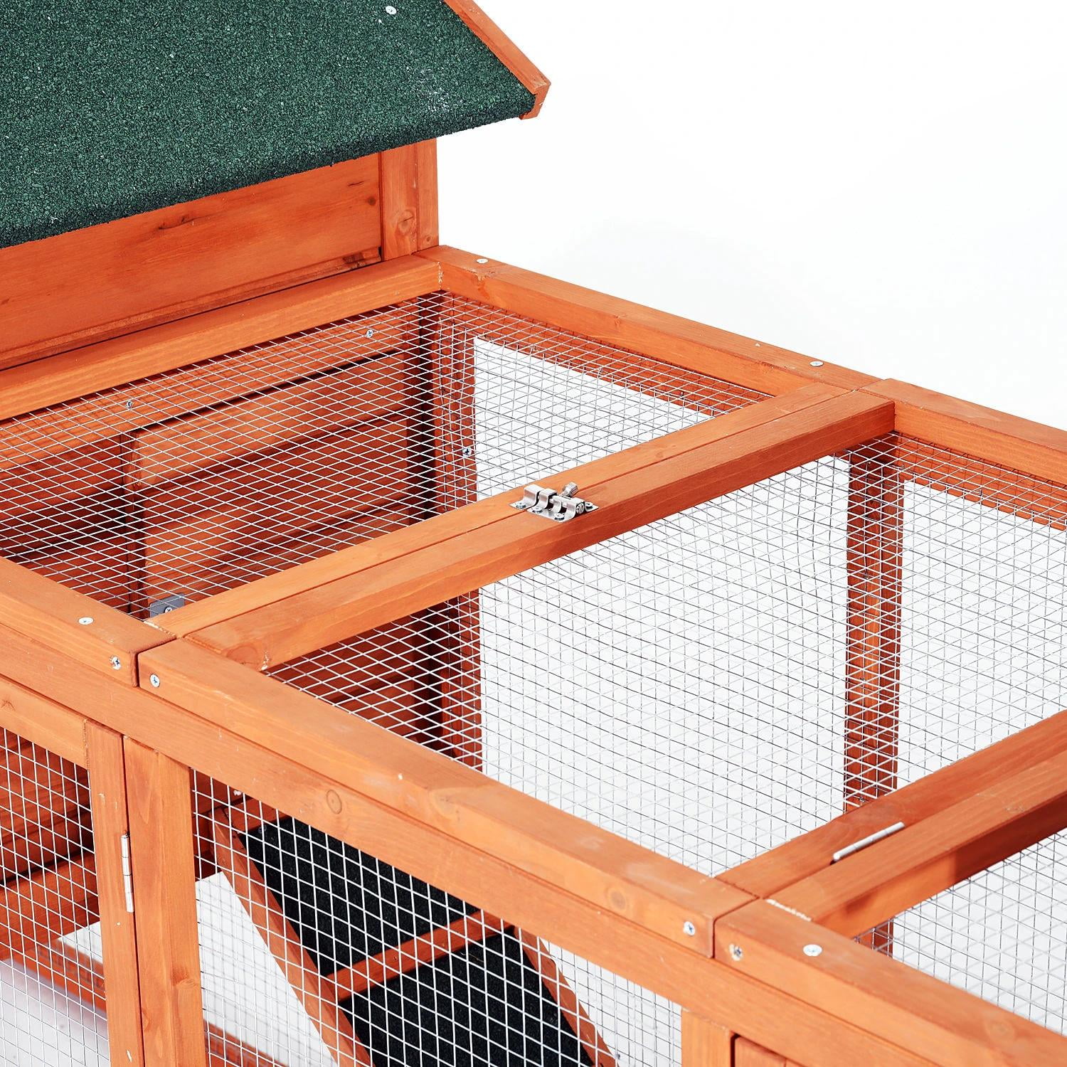 Pefilos 124" Outdoor Wooden Dual Chicken Coop with Nesting Box, Runs, Farm Hen House 3-6 Hens, Weatherproof Pet House for Rabbits, Poultry, Orange