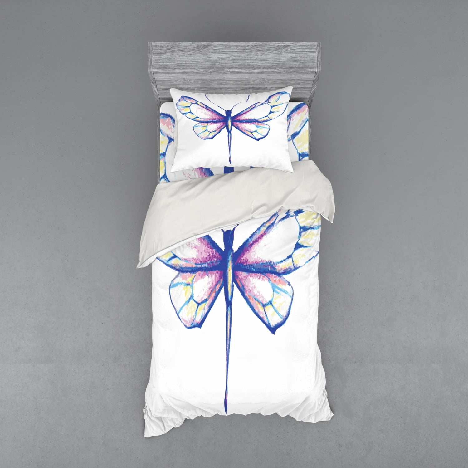Dragonfly Duvet Cover Set, Single Dragonfly Featured in Soft Color Fast