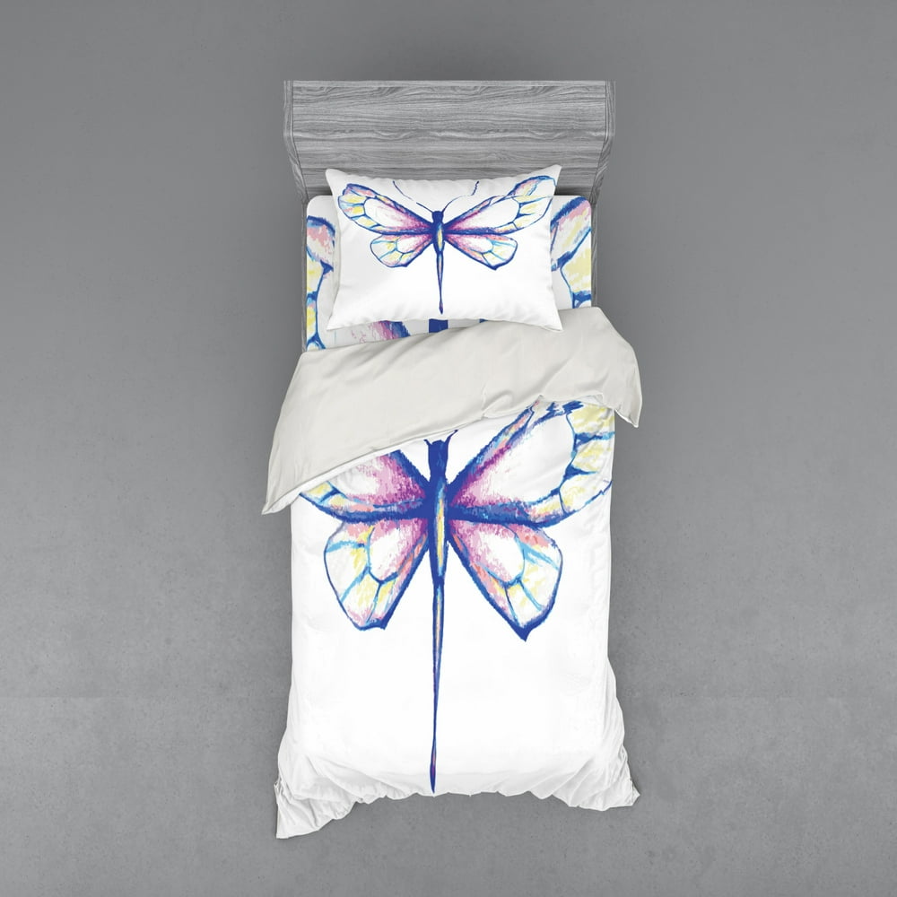 Dragonfly Duvet Cover Set, Single Dragonfly Featured in Soft Color Fast