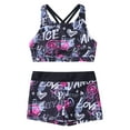 thumbnail image 4 of CHICTRY Little Girls 2-pc Swimsuit Floral Patterns Crop Top with Bottoms Swimwear Black Rose Red 12, 4 of 7