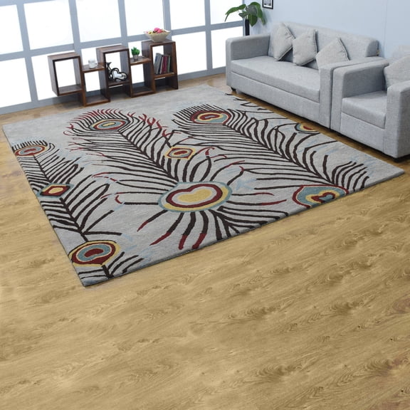 Rugsotic Carpets Hand Tufted Wool Eco-Friendly 5'x8' Rectangle Silver Contemporary Modern High Pile Thick Handmade Anti Skid Indoor Area Rug K09342