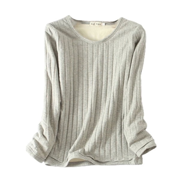 Qarigey Ropa interior Camiseta Mujer Cálido Grueso Algodón A prueba de viento Ropa interior sin rastro Ropa cómoda Manga larga Invierno Prendas para la parte del cuerpo gris claro, gris claro M M Qarigey AP013131-13