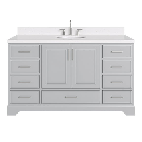 Ariel Stafford 60 Inch Single Oval Sink Bathroom Vanity With Carrara White Quartz Countertop 1.5 Edge In Grey