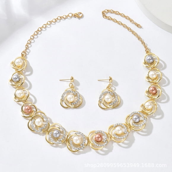 AEXTO Pearl Jewelry Set for Women Dainty Beaded Pearl Choker Necklace Pearl Bride Wedding Jewelry Set