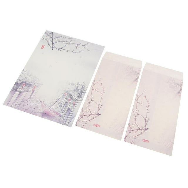 Juego de 6 sobres florales chinos y papeles de carta, proporciona con 2 kusrkot Sobres de papel de flores
