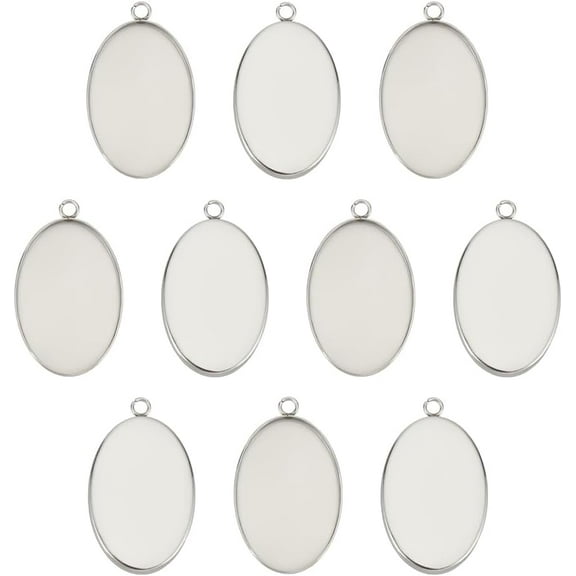 10pcs 20x30mm Oval Blank Pendants Pendant Bezel Trays Stainless Steel Cabochon Settings Plain Edge Bezel Cups for Jewelry Necklaces Bracelet Making 35x21x1.5mm Hole 2mm