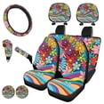 thumbnail image 2 of Uorisanigo Rainbow Blooming Flowers Car Front and Rear Cushion Covers Water Coaster Steering Wheel Cover Pillowcase for Cars Gear Lever Cover+Hand Brake Cover Easy to Clean 11 Pieces, 2 of 7