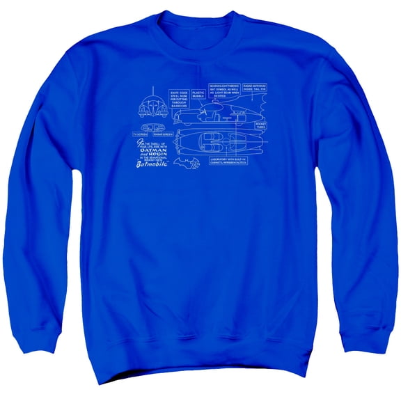 Batman Batmobile Adult Crewneck Sweatshirt Royal Blue