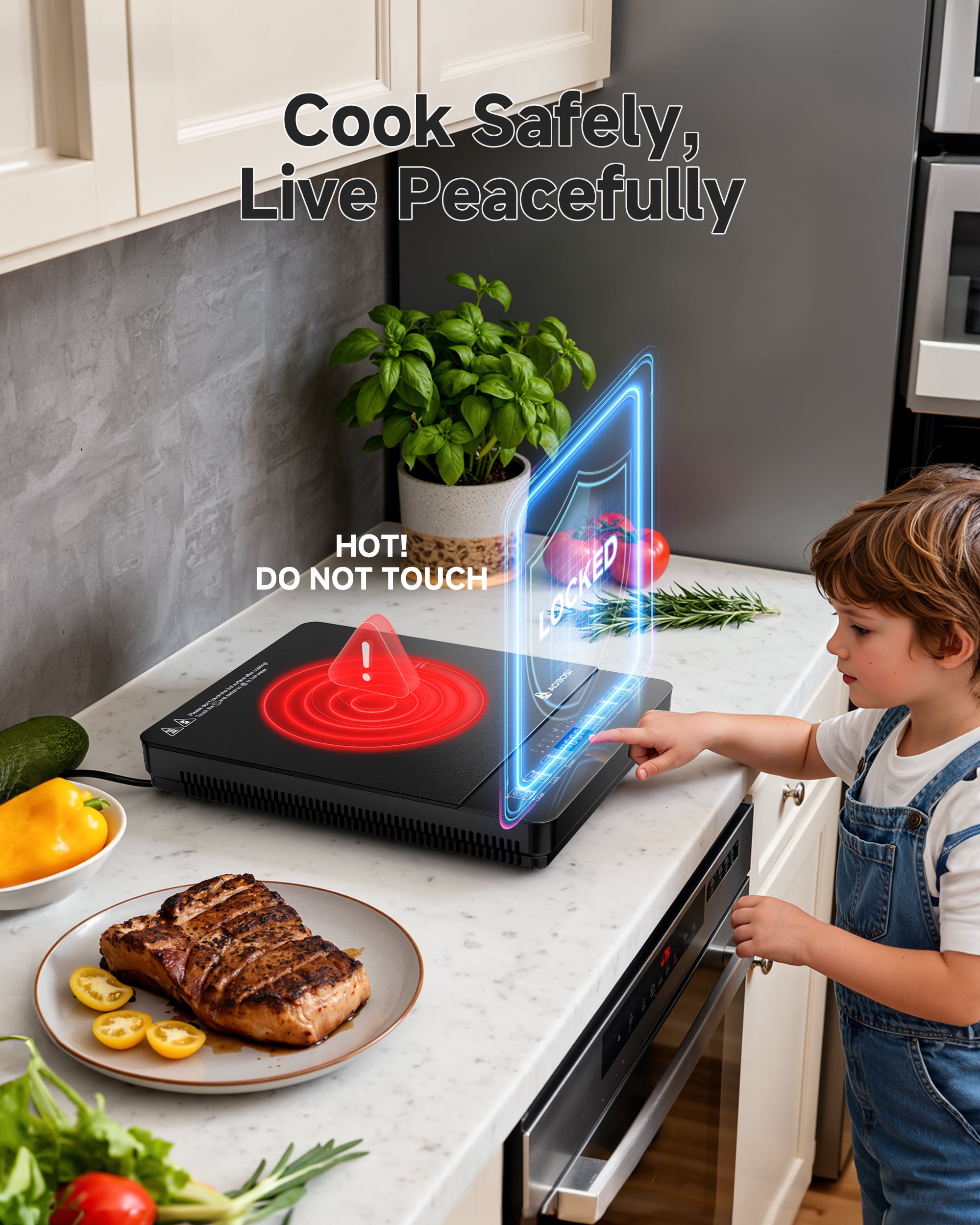 Sunmaki Portable Induction Cooktop 1800W Electric Stove Single Burner hot plate for Cooking with Button Touch-Update
