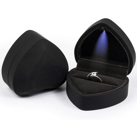 1PCS Heart Shaped Ring Gift Box with LED Light, Velvet Earrings Jewelry Case with Light, Jewellery Display Box for Wedding, Engagement, Proposal, Birthday and Anniversary