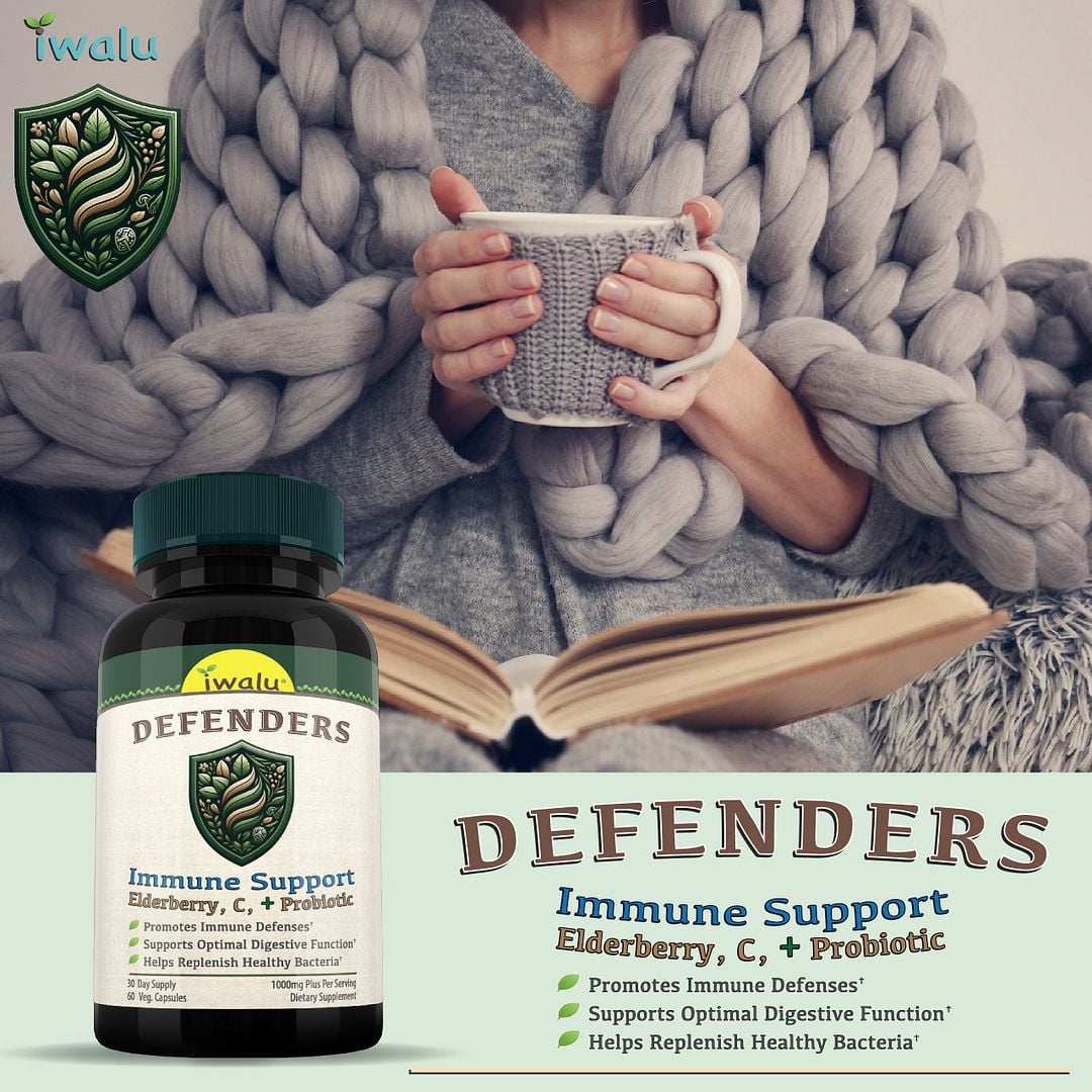 iwalu Defenders Immune Support Supplement | Elderberry, Vitamin C Plus Probiotics | 10-in-1 Formula for Year-Round Immune Health - 60 Count | NSF Certified & USA Made