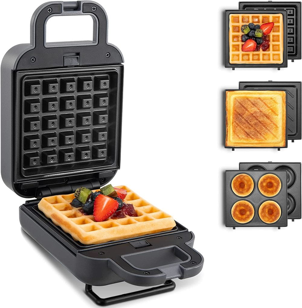  Waffle Maker Mini, Sandwich with Removable Plates, Belgian Small  Breakfast, Donut Maker, 3-in-1 Non-Stick, Compact Design, Keto Chaffles,  Grilled Cheese, Paninis, Gray 600W, 8.15 x 5 x 3.6 inches: Home 