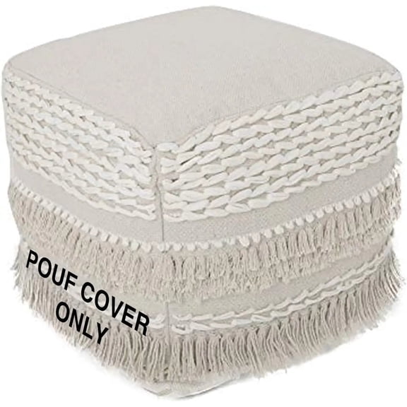 · REDEARTH · UNSTUFFED Pouf Ottoman Cover Boho Textured Storage Cube Poof, Farmhouse Accent Pouffe Footrest for Living Room, Bedroom, Nursery, kidsroom, Nook; 100% Cotton (18"x18"x18"; Natural)