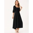 thumbnail image 3 of DARING DIVA Puff Half Sleeve Square Neck Smocked Flowy Maxi Dress M Black, 3 of 7