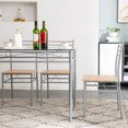 thumbnail image 4 of Dining Table Set with 4 Chairs, Heavy-Duty Tempered Glass Table & Wooden Seat, Iron Kitchen Table Set, Dining Room Table Sets, Breakfast Furniture for Dining Room, Living Room, Silver, W8548, 4 of 11