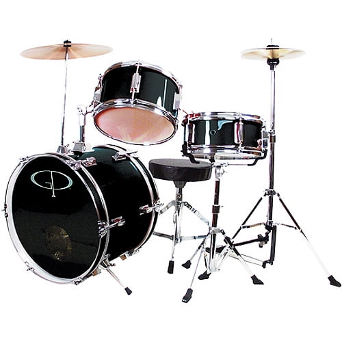 GP Percussion 3Piece Complete Junior Drum Set, Black