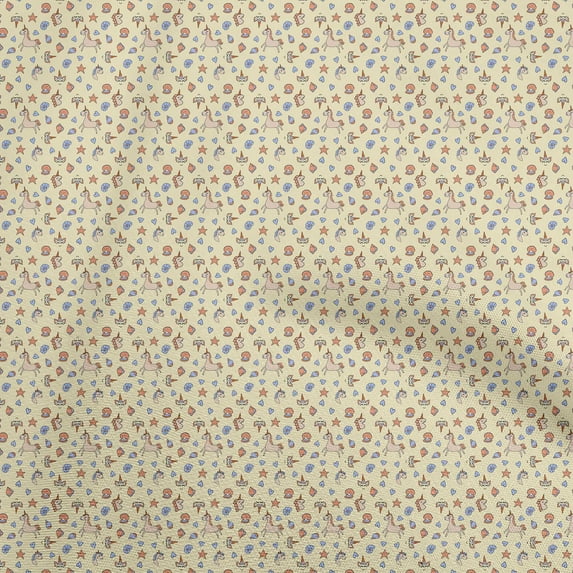 oneOone Silk Tabby Light Yellow Fabric Princess Unicorn Animal Sewing Material Print Fabric By The Yard 42 Inch Wide