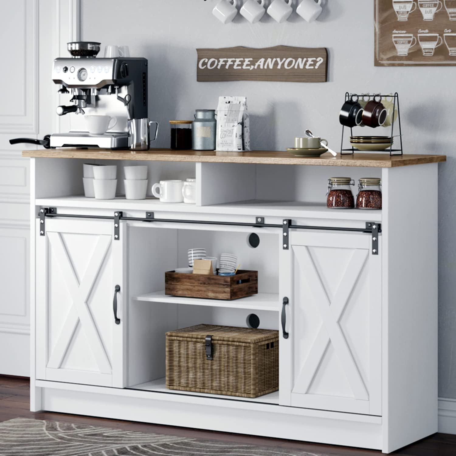 Farmhouse Buffet Cabinet, Kitchen Sideboard Storage Cabinet, Coffee Bar ...